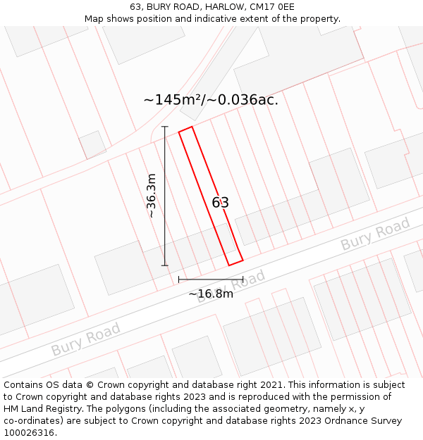 63, BURY ROAD, HARLOW, CM17 0EE: Plot and title map