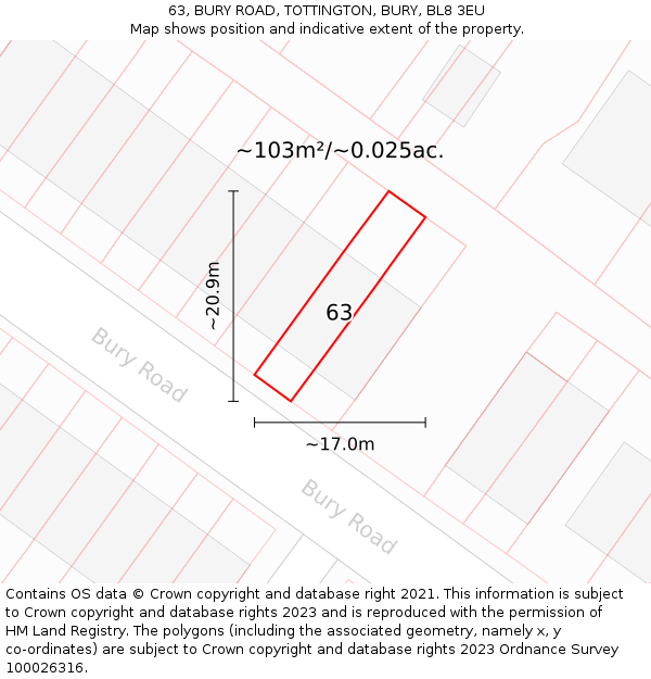 63, BURY ROAD, TOTTINGTON, BURY, BL8 3EU: Plot and title map