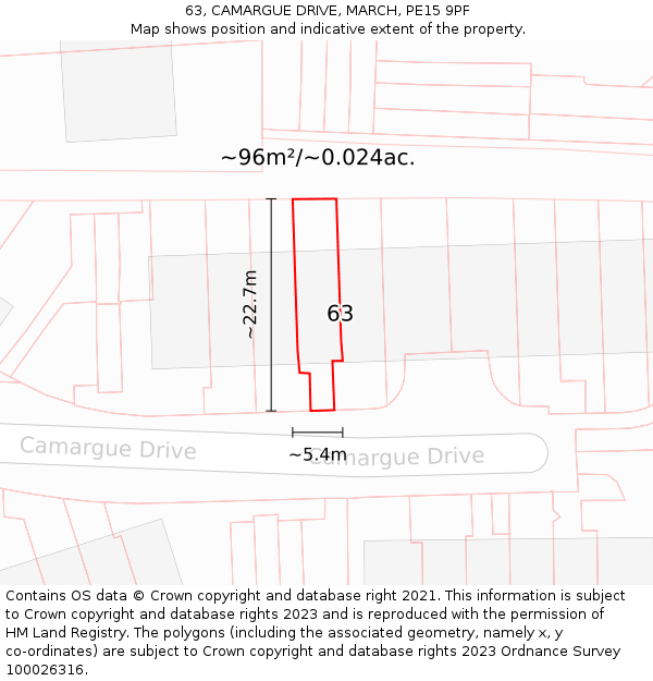 63, CAMARGUE DRIVE, MARCH, PE15 9PF: Plot and title map