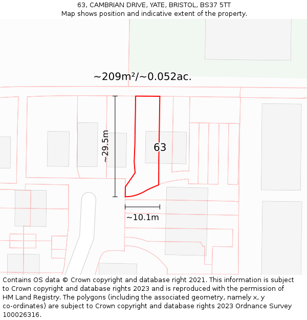 63, CAMBRIAN DRIVE, YATE, BRISTOL, BS37 5TT: Plot and title map