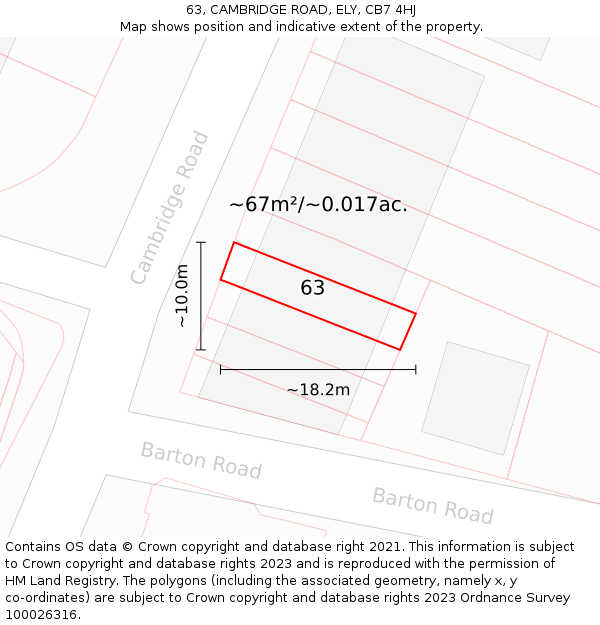 63, CAMBRIDGE ROAD, ELY, CB7 4HJ: Plot and title map