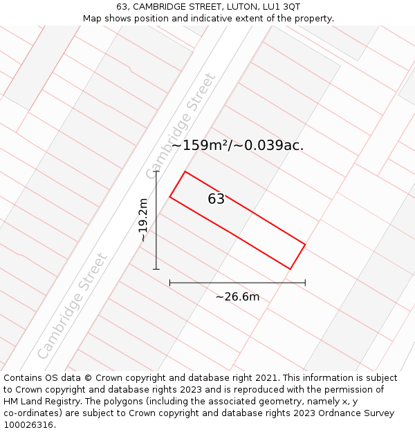 63, CAMBRIDGE STREET, LUTON, LU1 3QT: Plot and title map