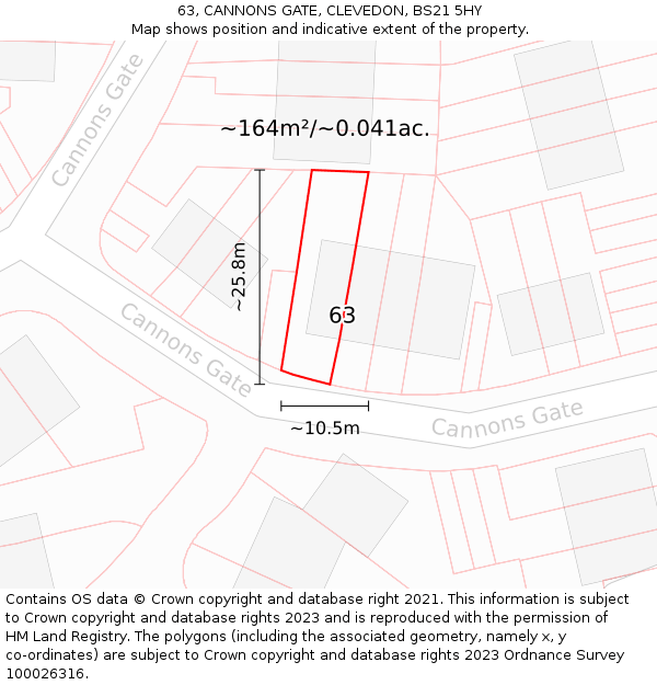 63, CANNONS GATE, CLEVEDON, BS21 5HY: Plot and title map