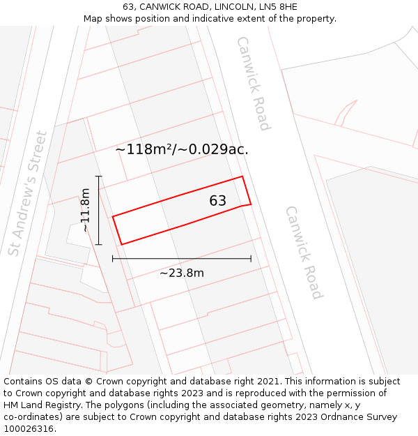 63, CANWICK ROAD, LINCOLN, LN5 8HE: Plot and title map