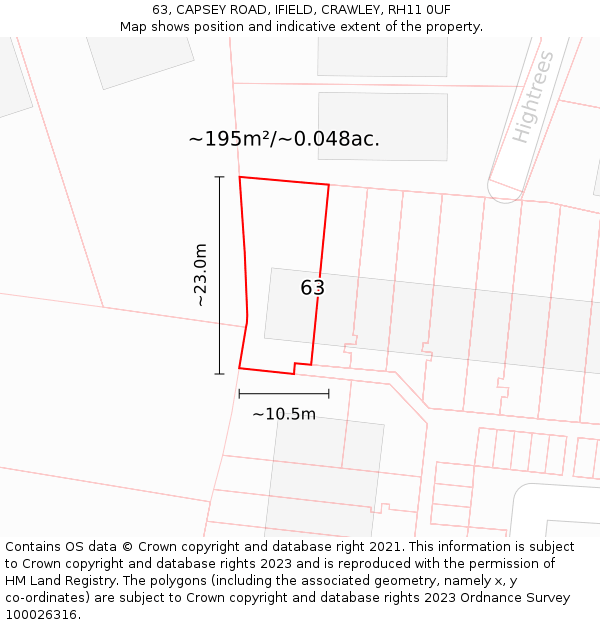 63, CAPSEY ROAD, IFIELD, CRAWLEY, RH11 0UF: Plot and title map