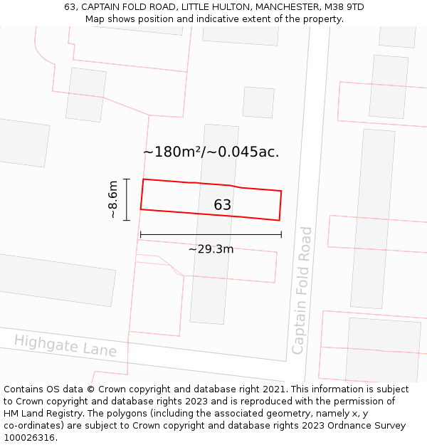 63, CAPTAIN FOLD ROAD, LITTLE HULTON, MANCHESTER, M38 9TD: Plot and title map