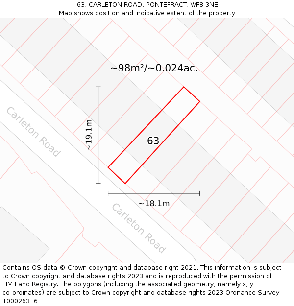 63, CARLETON ROAD, PONTEFRACT, WF8 3NE: Plot and title map