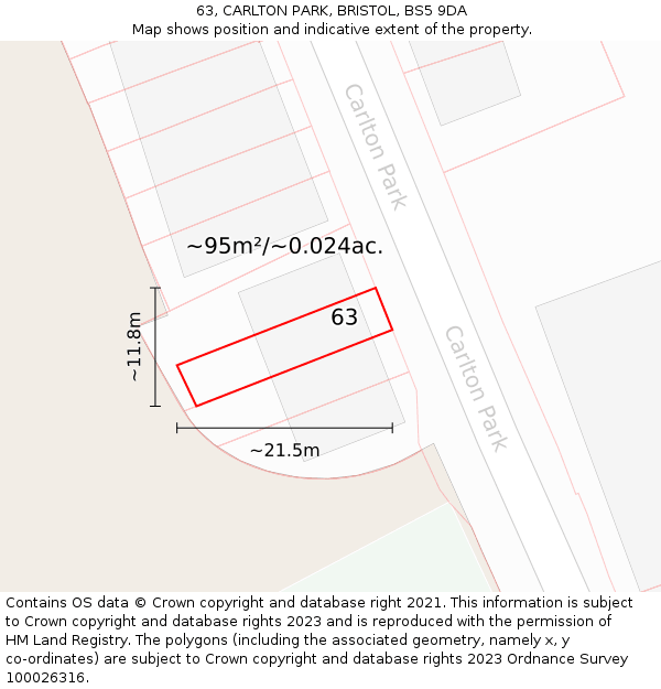 63, CARLTON PARK, BRISTOL, BS5 9DA: Plot and title map