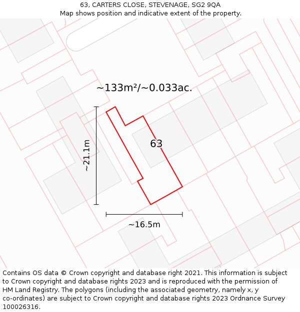 63, CARTERS CLOSE, STEVENAGE, SG2 9QA: Plot and title map