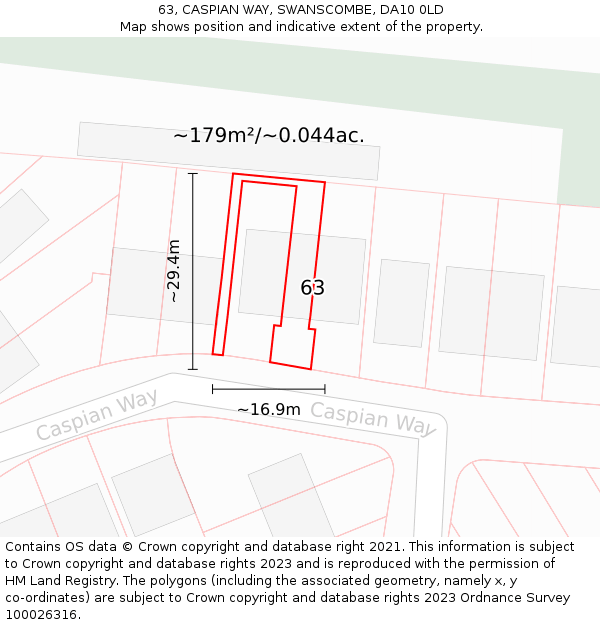 63, CASPIAN WAY, SWANSCOMBE, DA10 0LD: Plot and title map
