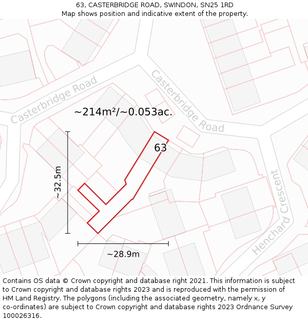 63, CASTERBRIDGE ROAD, SWINDON, SN25 1RD: Plot and title map