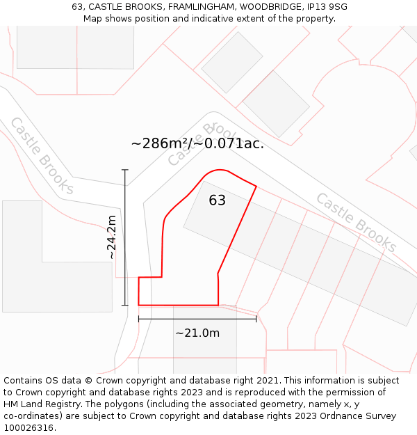 63, CASTLE BROOKS, FRAMLINGHAM, WOODBRIDGE, IP13 9SG: Plot and title map