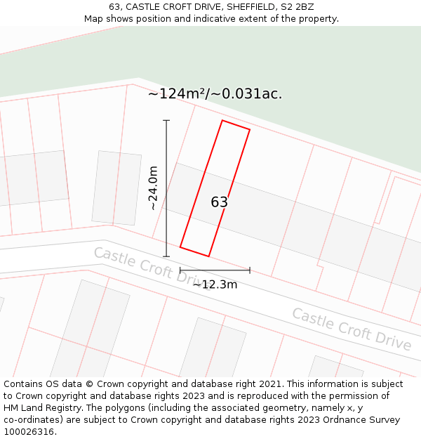 63, CASTLE CROFT DRIVE, SHEFFIELD, S2 2BZ: Plot and title map