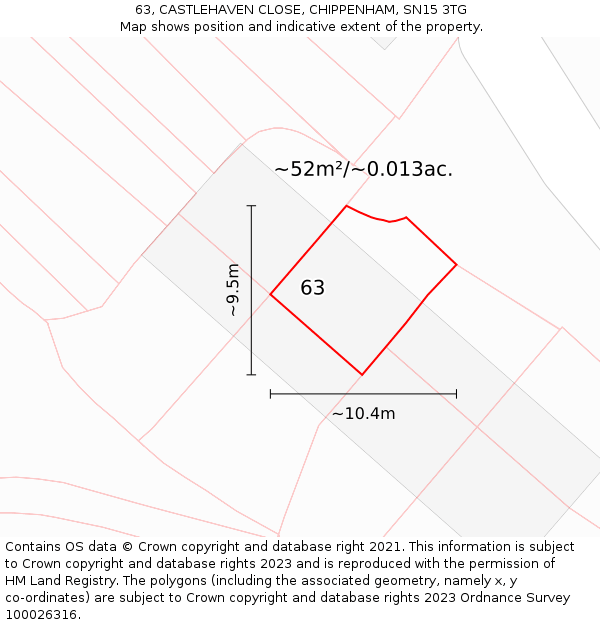 63, CASTLEHAVEN CLOSE, CHIPPENHAM, SN15 3TG: Plot and title map