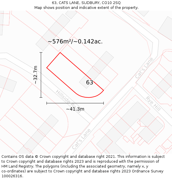 63, CATS LANE, SUDBURY, CO10 2SQ: Plot and title map
