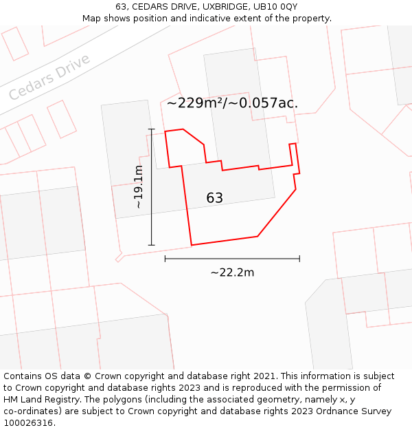 63, CEDARS DRIVE, UXBRIDGE, UB10 0QY: Plot and title map