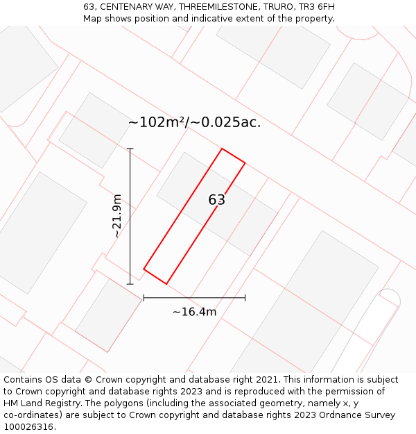 63, CENTENARY WAY, THREEMILESTONE, TRURO, TR3 6FH: Plot and title map