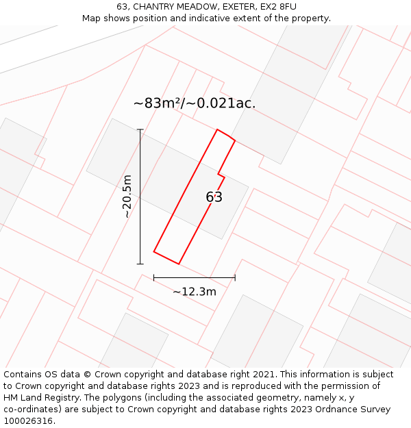 63, CHANTRY MEADOW, EXETER, EX2 8FU: Plot and title map