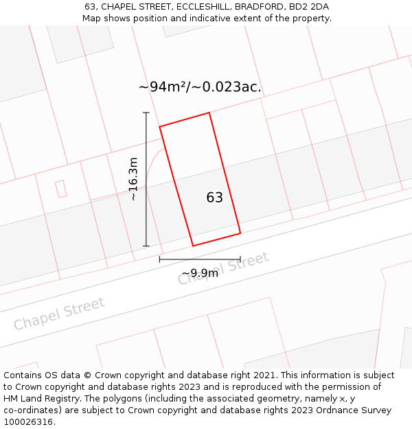 63, CHAPEL STREET, ECCLESHILL, BRADFORD, BD2 2DA: Plot and title map