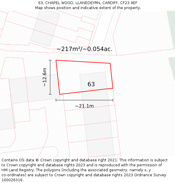 63, CHAPEL WOOD, LLANEDEYRN, CARDIFF, CF23 9EF: Plot and title map