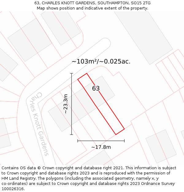 63, CHARLES KNOTT GARDENS, SOUTHAMPTON, SO15 2TG: Plot and title map