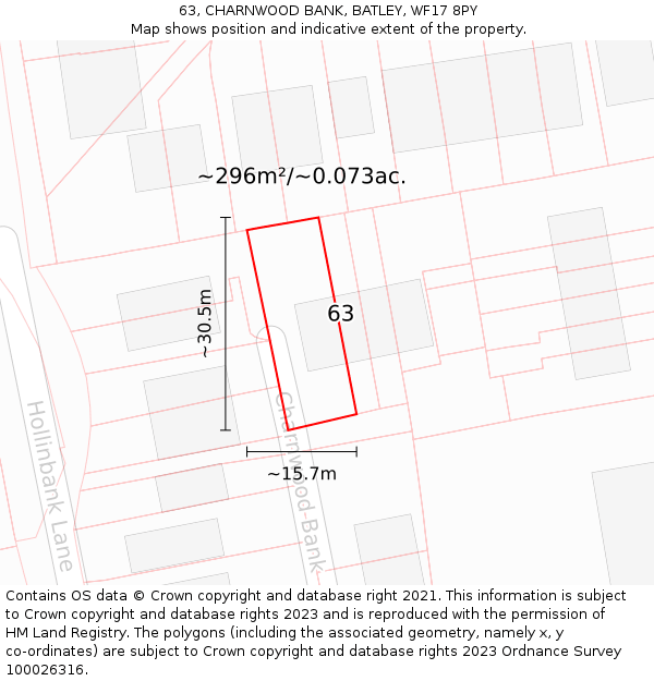 63, CHARNWOOD BANK, BATLEY, WF17 8PY: Plot and title map