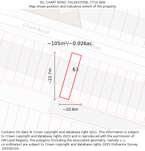 63, CHART ROAD, FOLKESTONE, CT19 4EW: Plot and title map