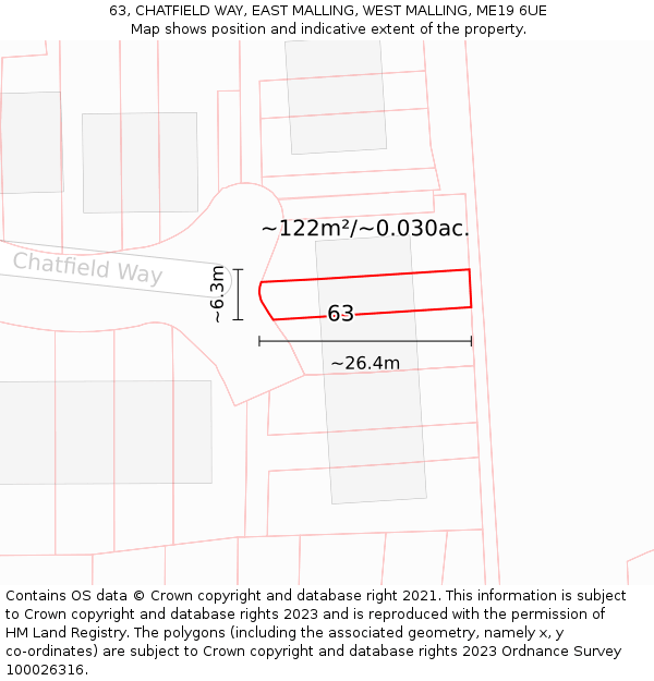 63, CHATFIELD WAY, EAST MALLING, WEST MALLING, ME19 6UE: Plot and title map