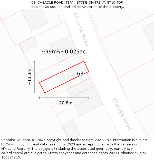 63, CHEADLE ROAD, TEAN, STOKE-ON-TRENT, ST10 4DR: Plot and title map