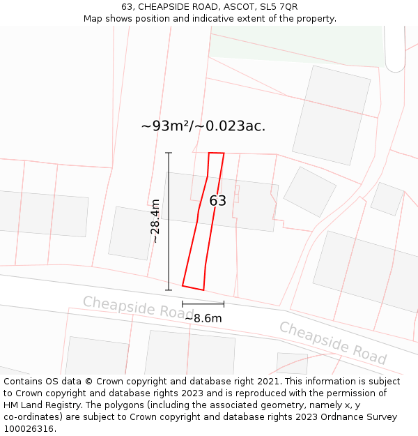 63, CHEAPSIDE ROAD, ASCOT, SL5 7QR: Plot and title map