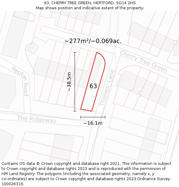 63, CHERRY TREE GREEN, HERTFORD, SG14 2HS: Plot and title map