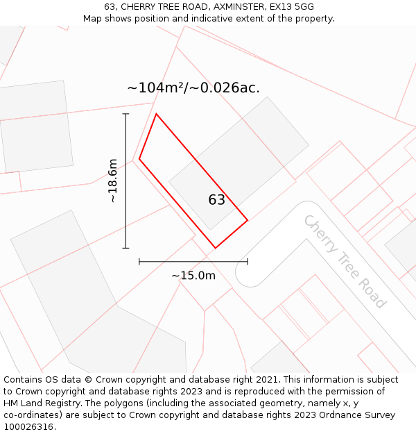 63, CHERRY TREE ROAD, AXMINSTER, EX13 5GG: Plot and title map