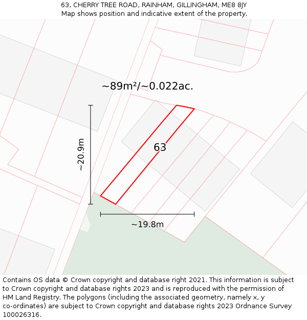 63, CHERRY TREE ROAD, RAINHAM, GILLINGHAM, ME8 8JY: Plot and title map
