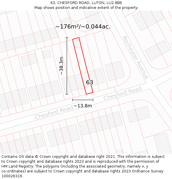 63, CHESFORD ROAD, LUTON, LU2 8BE: Plot and title map