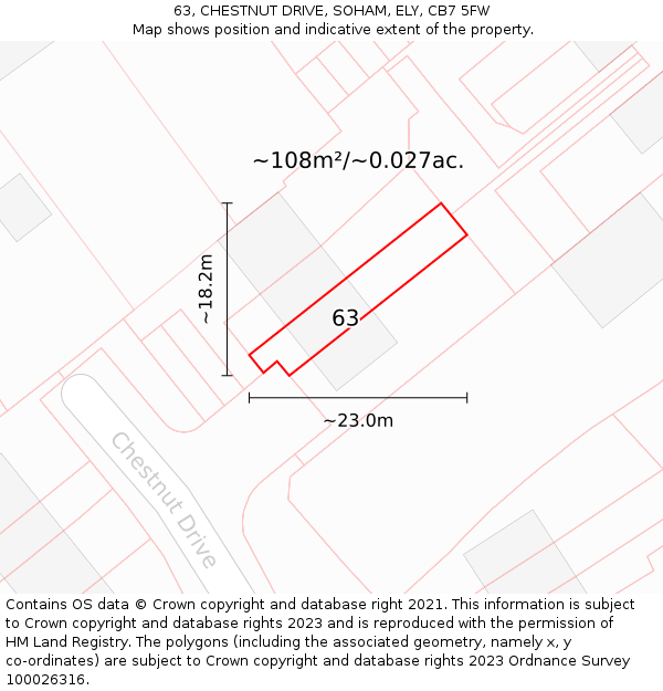 63, CHESTNUT DRIVE, SOHAM, ELY, CB7 5FW: Plot and title map