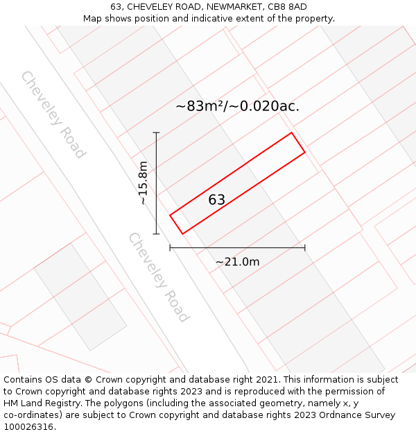 63, CHEVELEY ROAD, NEWMARKET, CB8 8AD: Plot and title map