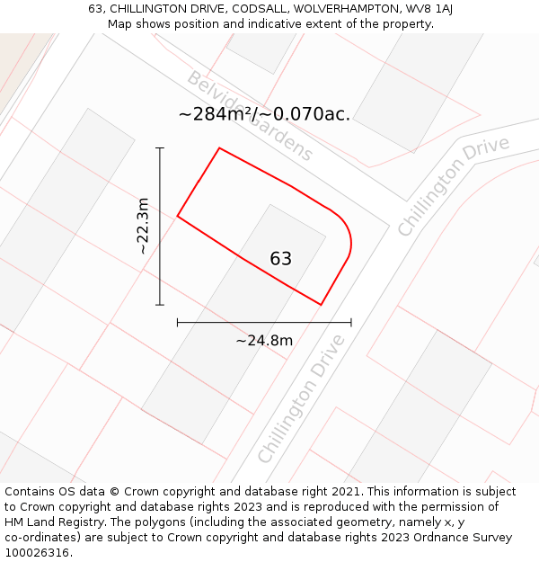 63, CHILLINGTON DRIVE, CODSALL, WOLVERHAMPTON, WV8 1AJ: Plot and title map