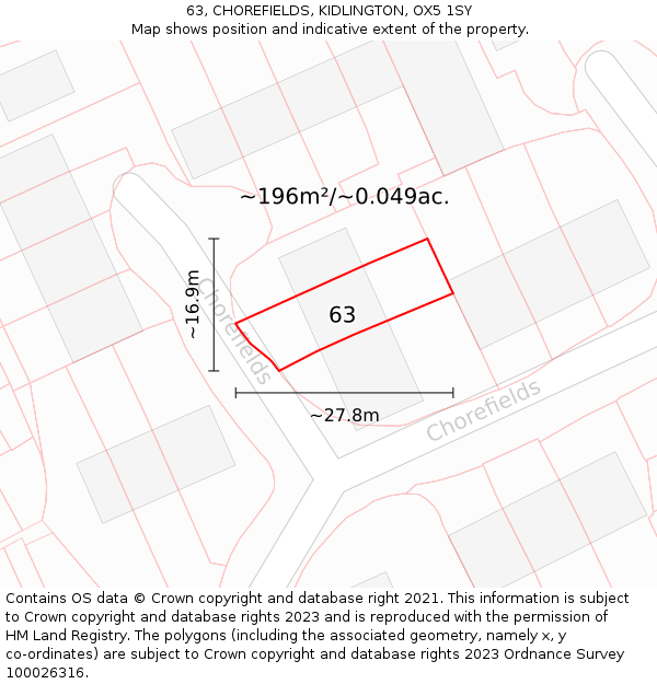 63, CHOREFIELDS, KIDLINGTON, OX5 1SY: Plot and title map