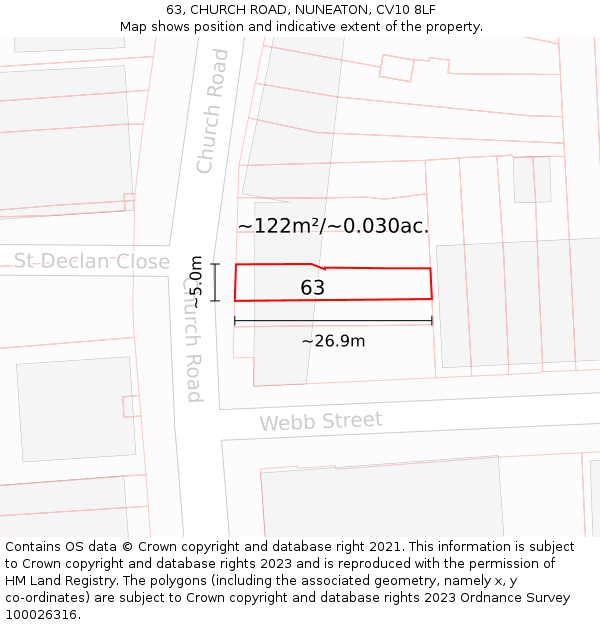 63, CHURCH ROAD, NUNEATON, CV10 8LF: Plot and title map