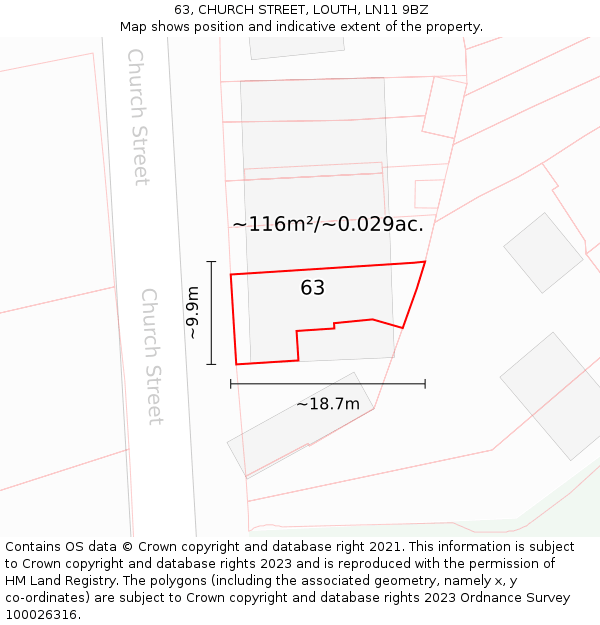 63, CHURCH STREET, LOUTH, LN11 9BZ: Plot and title map