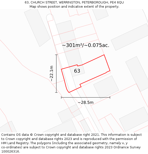 63, CHURCH STREET, WERRINGTON, PETERBOROUGH, PE4 6QU: Plot and title map