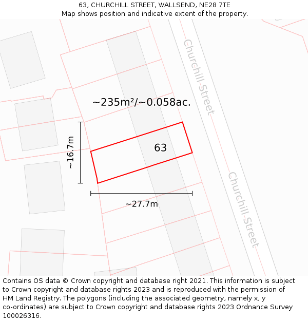 63, CHURCHILL STREET, WALLSEND, NE28 7TE: Plot and title map