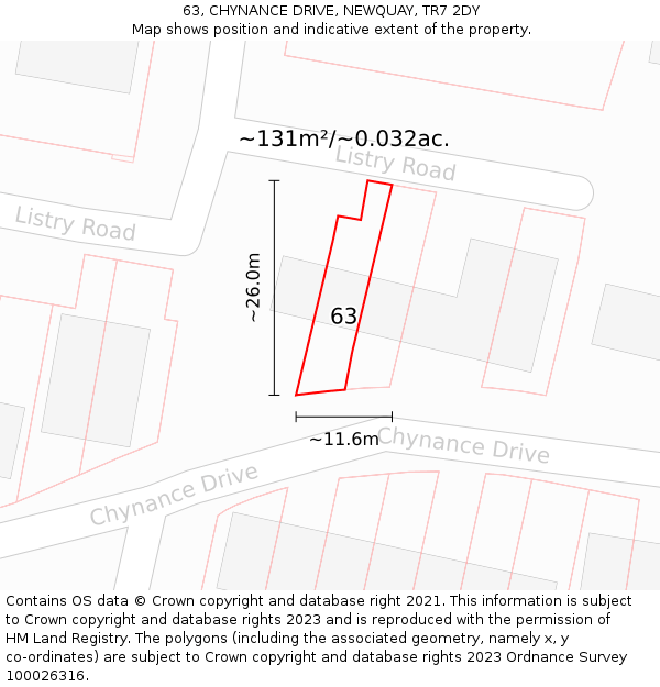 63, CHYNANCE DRIVE, NEWQUAY, TR7 2DY: Plot and title map