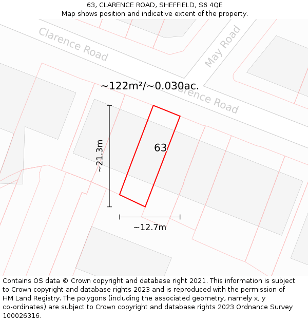 63, CLARENCE ROAD, SHEFFIELD, S6 4QE: Plot and title map