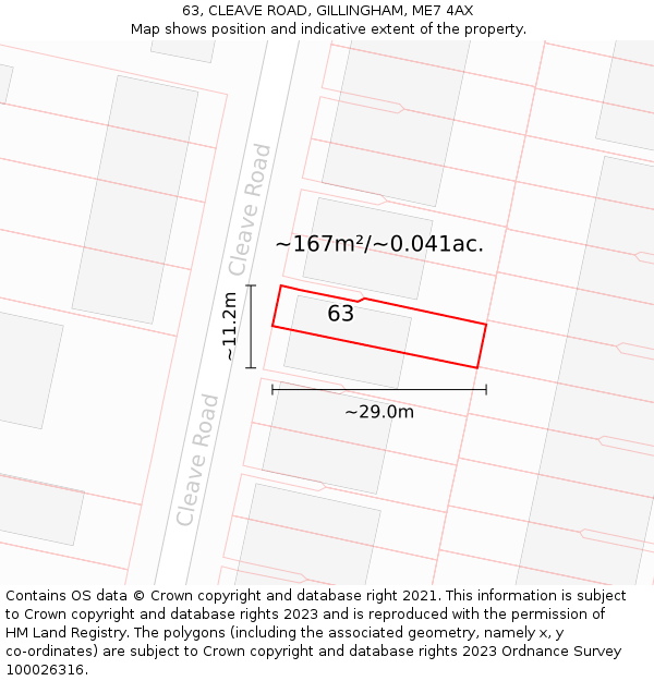 63, CLEAVE ROAD, GILLINGHAM, ME7 4AX: Plot and title map