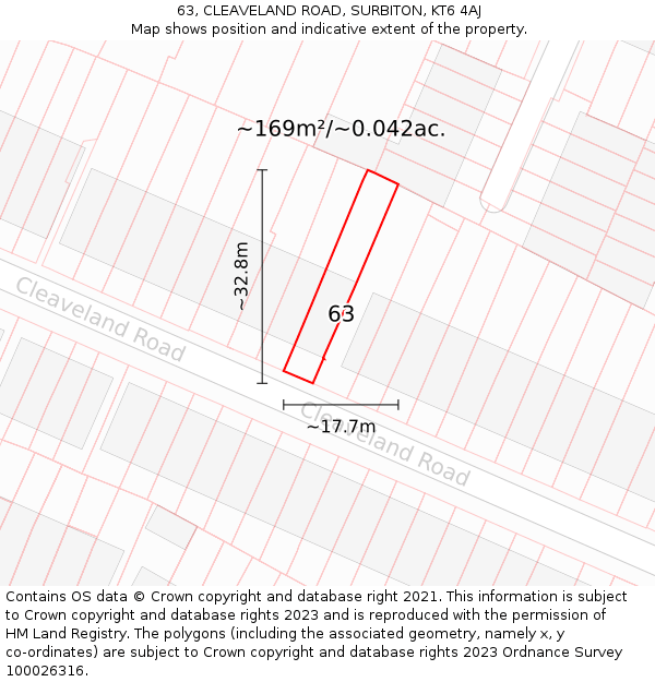 63, CLEAVELAND ROAD, SURBITON, KT6 4AJ: Plot and title map