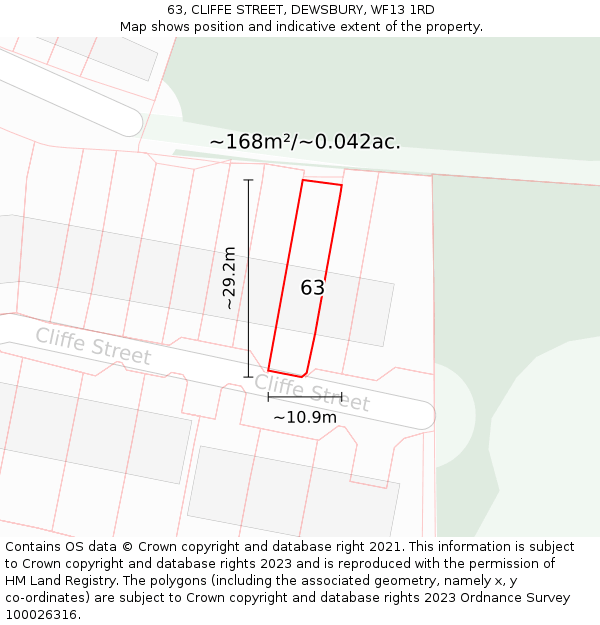 63, CLIFFE STREET, DEWSBURY, WF13 1RD: Plot and title map