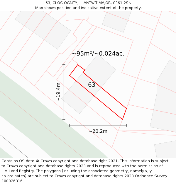 63, CLOS OGNEY, LLANTWIT MAJOR, CF61 2SN: Plot and title map
