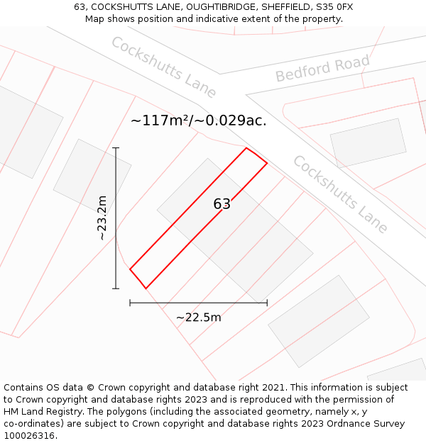 63, COCKSHUTTS LANE, OUGHTIBRIDGE, SHEFFIELD, S35 0FX: Plot and title map