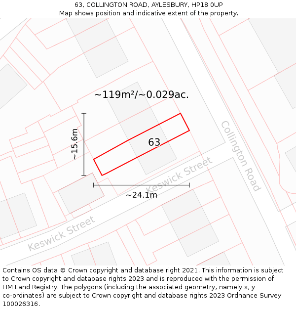 63, COLLINGTON ROAD, AYLESBURY, HP18 0UP: Plot and title map